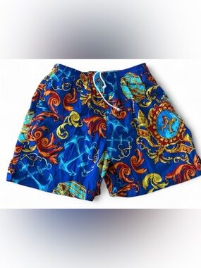 Gottex Swimwear Vintage Versace Style Cotton Swim Trunks, Swim Shorts w Pockets